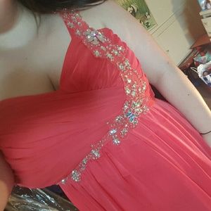 coral/orange high low dress