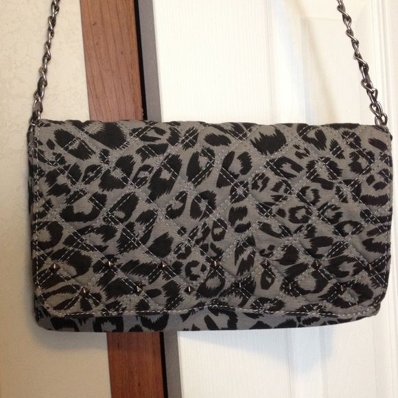Grey & Black Leopard Print Studded Purse