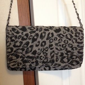 Grey & Black Leopard Print Studded Purse