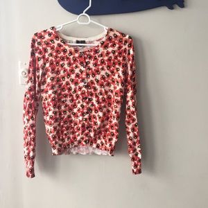Red floral cardigan