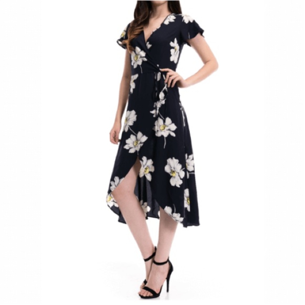 Maxi Wrap Dress Floral Short Sleeve