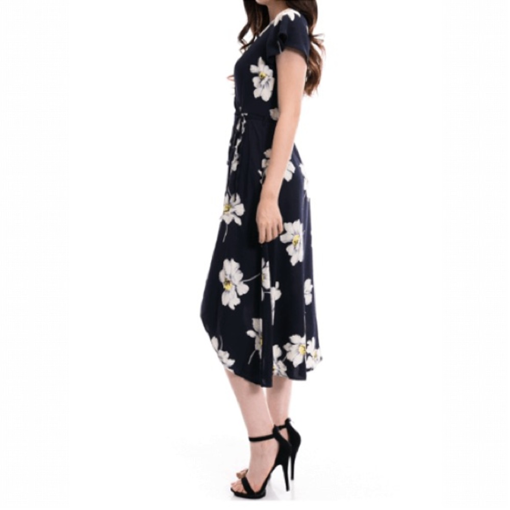 Maxi Wrap Dress Floral Short Sleeve - Picture 2 of 4