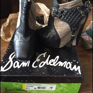 Booties, two tone, harness strap, zip up