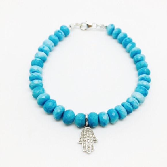 Turquoise bead and Hamsa hand bracelet