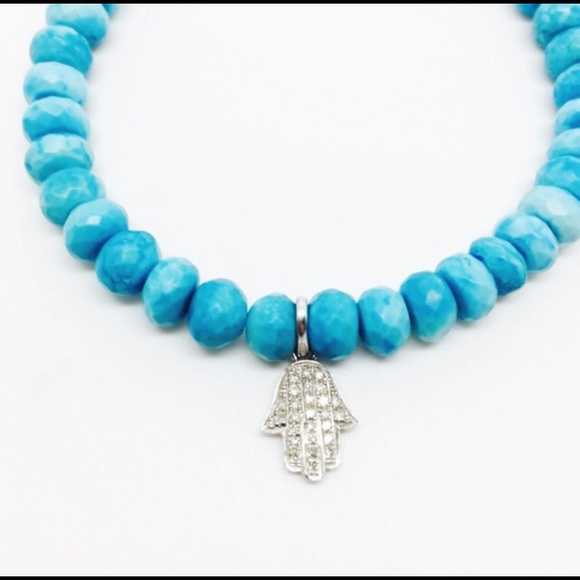 Hamsa Charm Bracelet Wrap Turquoise Silver Tone Hand of  Turquoise bead and Hamsa hand bracelet