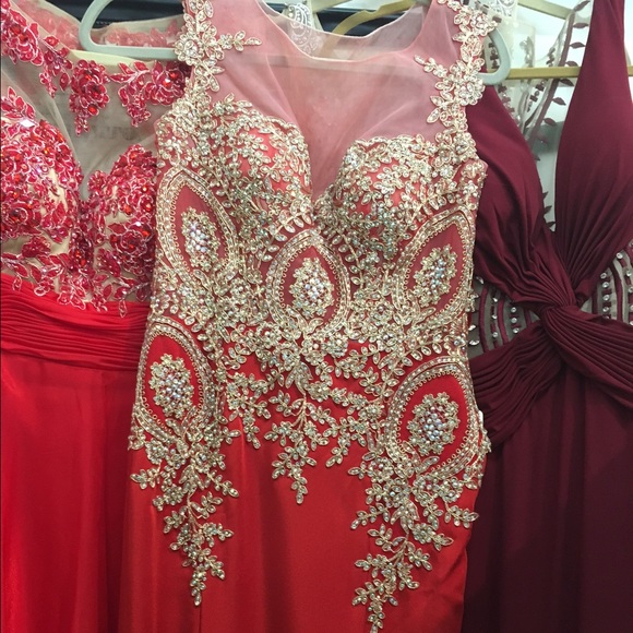 Dave & John Red beaded prom dress - Picture 2 of 4