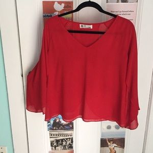 Red silky/flowy long sleeved shirt