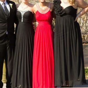 RED PROM DRESS W/ PEARL ACCENTS