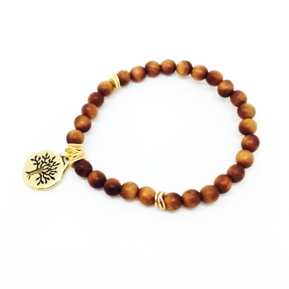 Sandalwood Bead Bracelet With Tree Of Life Charm - Gem