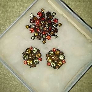 Vintage Brooch and Clip Earring Set