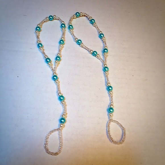 Pair (2) Blue & White Stretch Toe Anklets sold - Picture 2 of 3