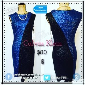 NEW! Calvin Klein | Black & Blue Sequin Dress | 6