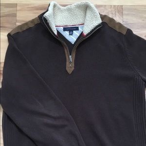 Tommy Hilfiger Long Sleeve Quarter-Zip Leather