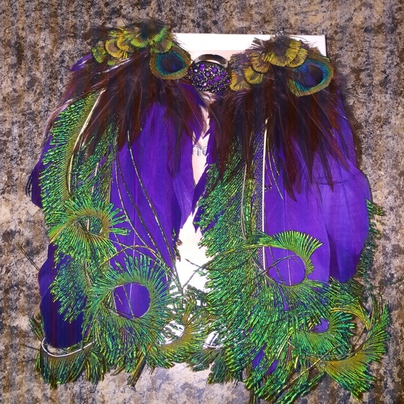 Divine Essence Jewelry - Peacock and purple feather earrings & ring 6