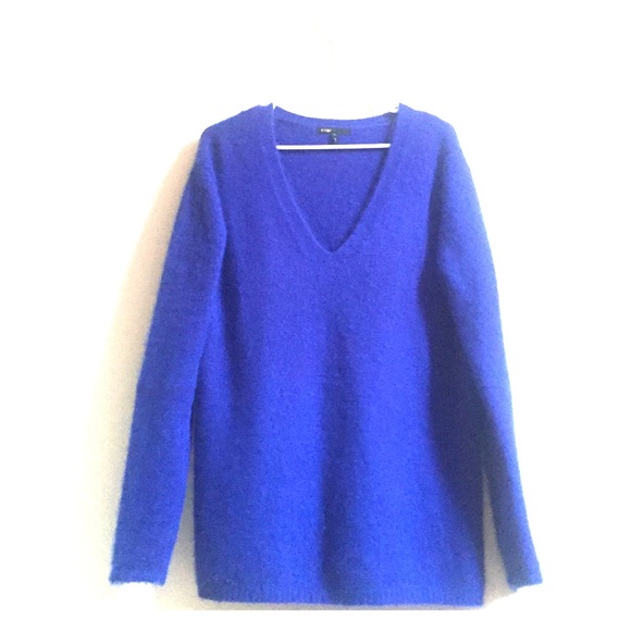 Maje V neck Royal Blue Rabbit hair Sweater size 2