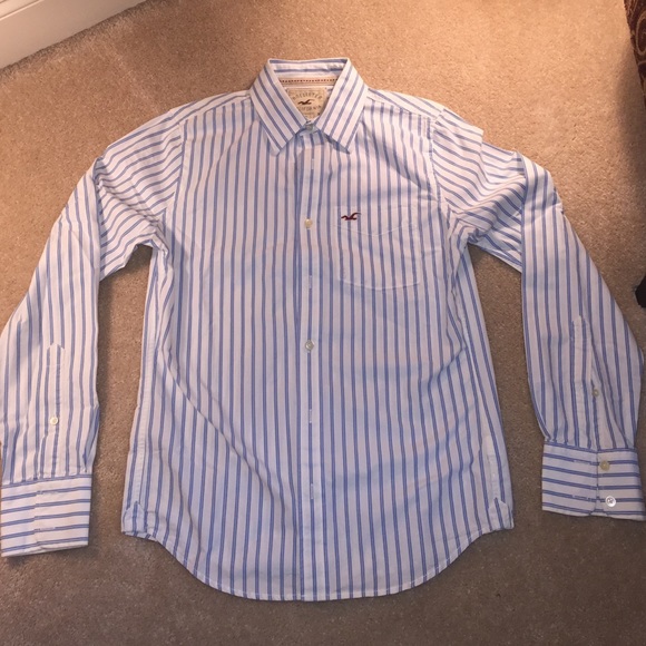 White and sky blue striped Hollister shirt