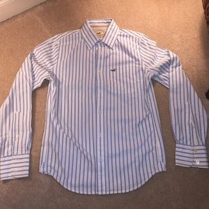 White and sky blue striped Hollister shirt