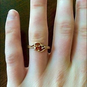 10k Gold Ring with Round Amber Gem &Diamond Accent