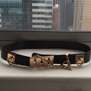 BCBG black leather and gold hardware belt