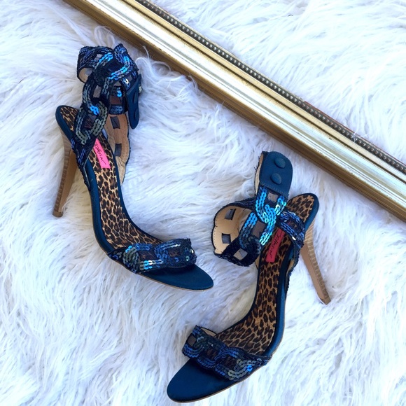 Betsey Johnson Shoes - Betsey Johnson blue sequin ankle strap heel