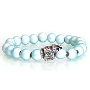 Fiber glass bead bracelet w/metal elephant element