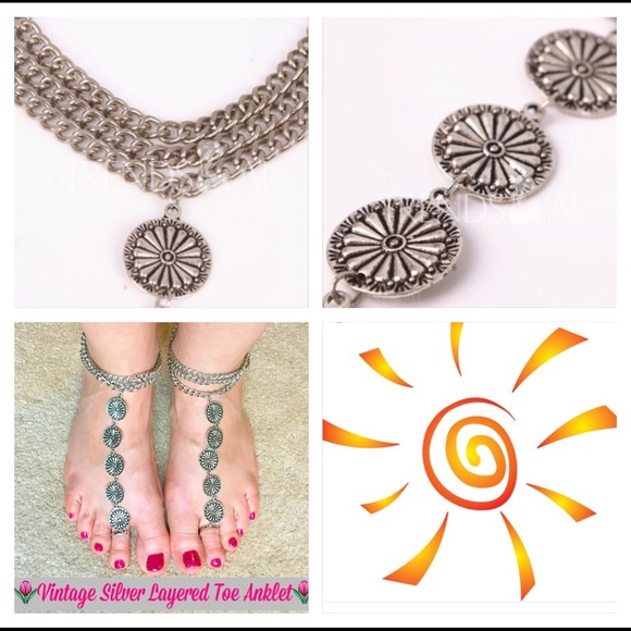 Pair of Vintage Silver Layered Toe Ring Anklets - Picture 4 of 4
