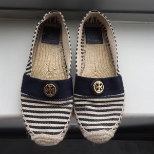 Tory Burch striped navy espadrilles