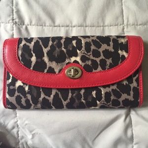 Authentic Coach Red and Leopard Print Clutch