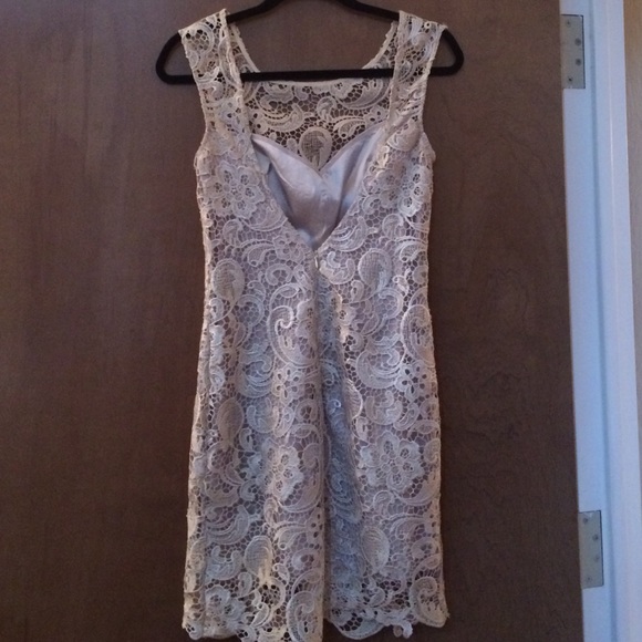 Alythea silver metallic lace overlay fitted dress