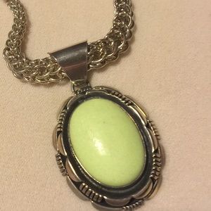 NAVAJO NATURAL STONE PENDANT SET IN HEAVY STERLING SILVER QUALITY VTG OLD PAWN