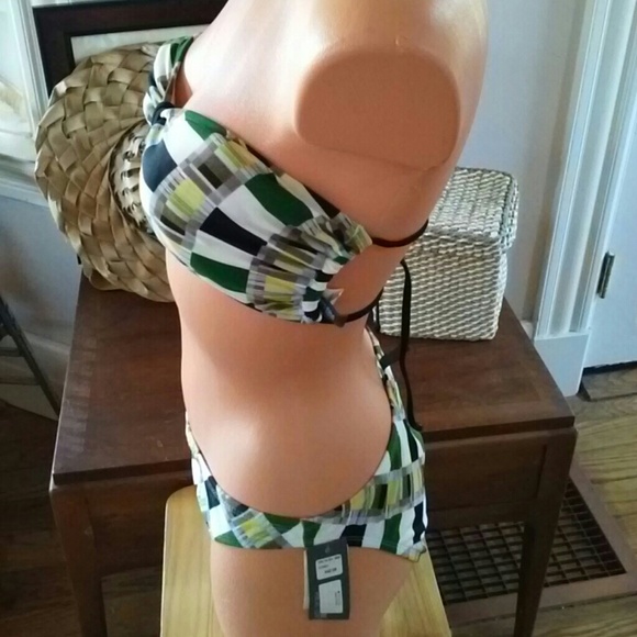 NWT 2pc Geometric block green black bandeau XL/MED - Picture 3 of 4