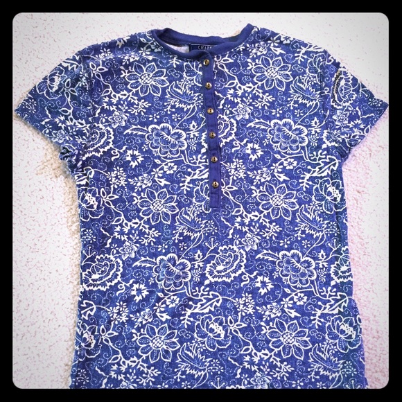 Blue and off white shirt with metal buttons