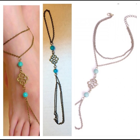 Pair Antique Gold Turquoise Toe Anklets sold - Picture 4 of 4