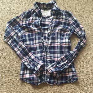 Navy plaid top