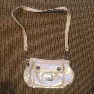 coach over-the-shoulder white sequin purse