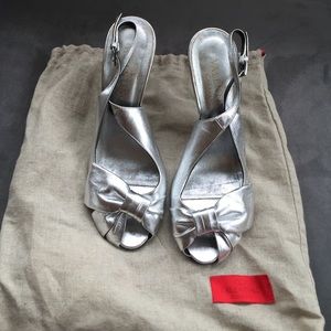 Valentino silver bow slingbacks