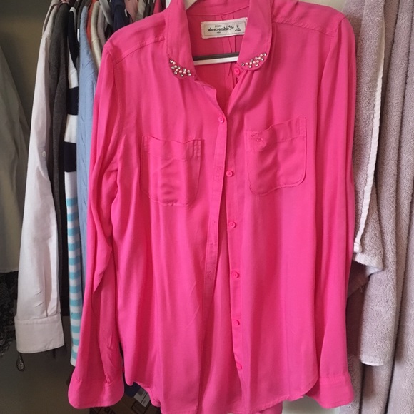 Abercrombie kids pink collared shirt