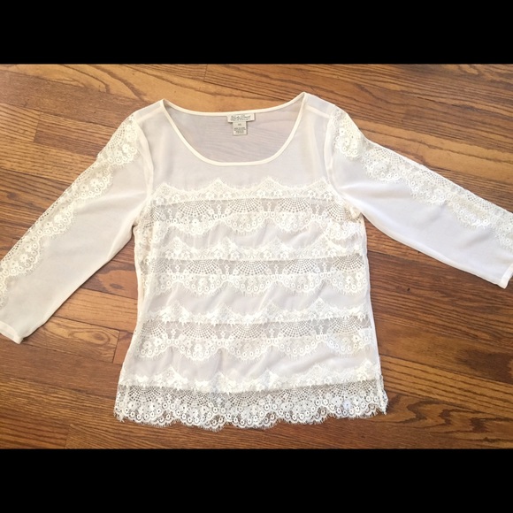 Lucky Brand Sheer Ivory 3/4 sleeve Top