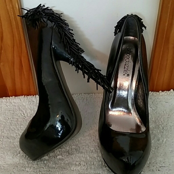 Black Patent Leather, with Beads all down Heal