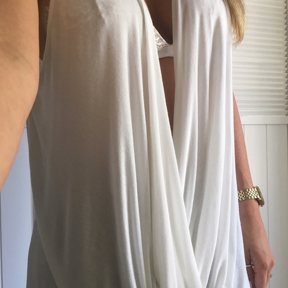 SOLD OUT•White Sleeveless Long Drape Front - Picture 2 of 4