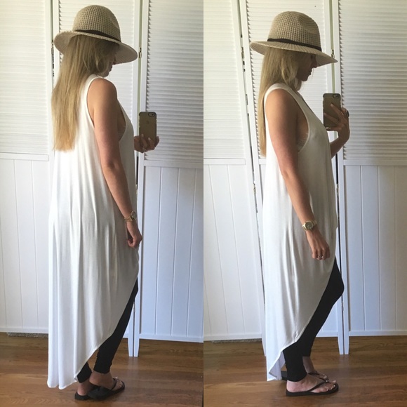 SOLD OUT•White Sleeveless Long Drape Front - Picture 3 of 4