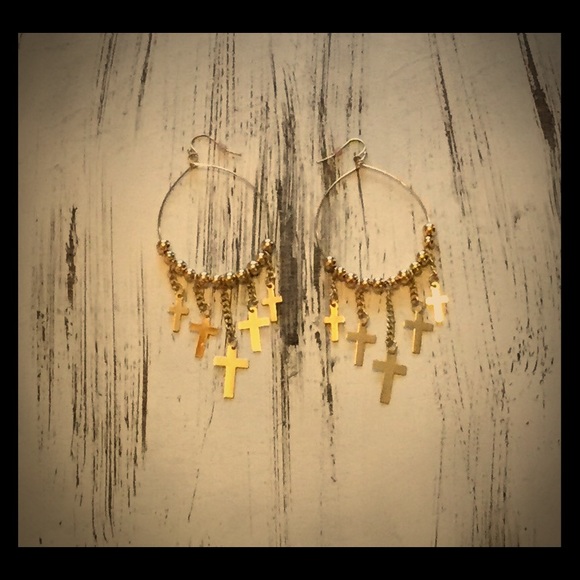 Gold Cross Dangle Earrings- Costume
