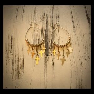 Gold Cross Dangle Earrings- Costume