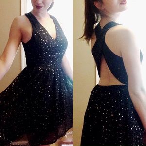Black starry dress- low back, pretty fabric