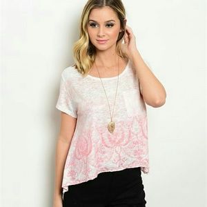 Very cute Ombre Ivory/pink burnout top