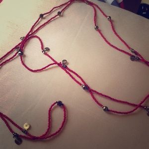 Long beaded hot pink and gold necklace