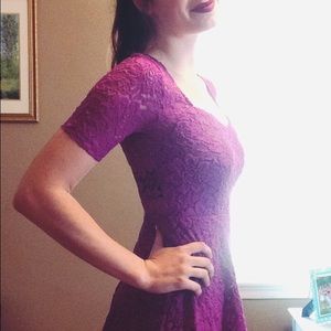 Fuchsia lace dress- A-line, sweetheart neckline