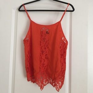 Dee Elle orange tank top with lace insets