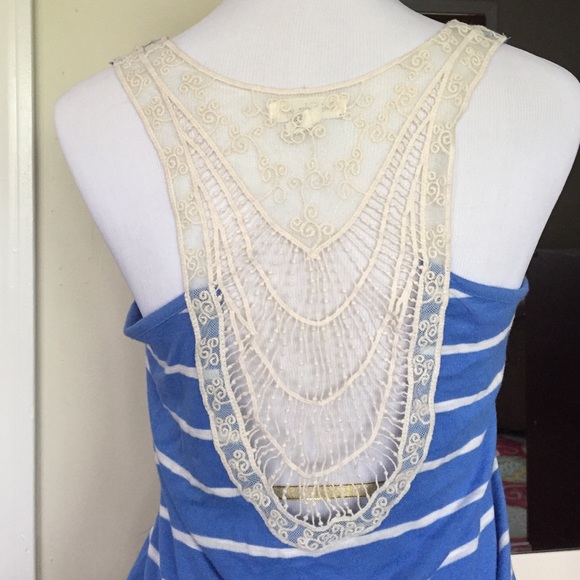 Blue and white striped lace back tank - Picture 1 of 2