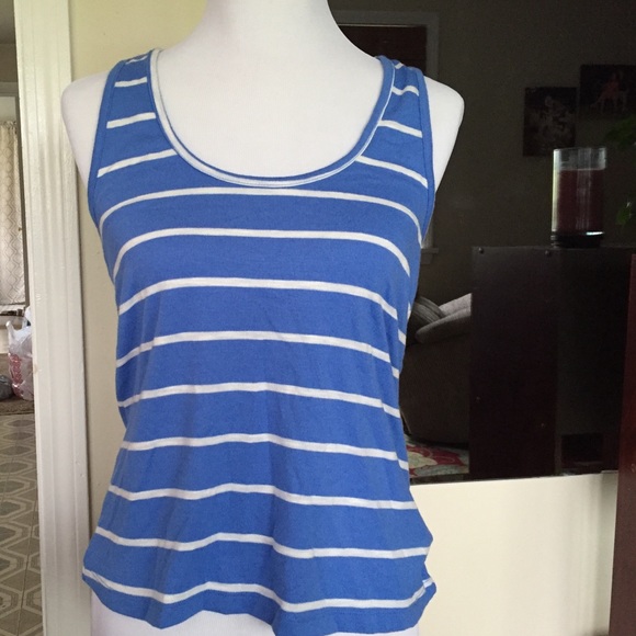 Blue and white striped lace back tank - Picture 2 of 2